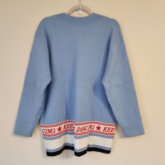 SANDRO Women Sweater Keep On Dancing Slogan Sweater in Blue, L, V Neck,Casual - Picture 3 of 16